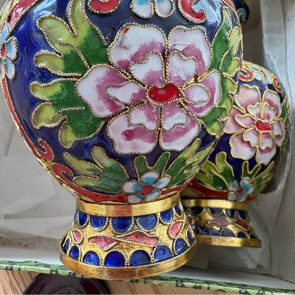 Vintage Authentic Asian Cloisonné Vases Set - Picture 9 of 11